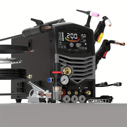 5-in-1 Heavy-Duty Multiprocess Welding Machine: 200A MIG/TIG/Stick/Plasma Cutter Welder with Digital Display, 50A Plasma Cutter, 180A Stick Welder, 110/220V Dual Voltage, Compact All-in-One Design for Home Workshop, Industria