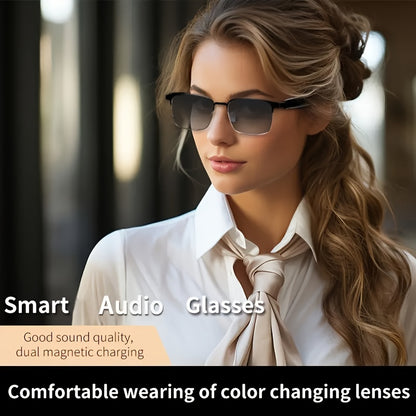 New Smart Glasses with Auto-dimming Lenses That Automatically Change Into Under Sunlight, Built-in Microphone And Speaker, HD Voice Call And HIFI Sound Quality, DrivingAnd Everyday Home Wear, Perfect for Holiday Gifts
