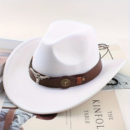 Stylish Lightweight Western Cowboy Hat - Classic Wide Brim Felt with Brown Leather Band & Metallic Buckle, Breathable & Machine Washable for Weddings & Casual Wear, Cowboy Hat