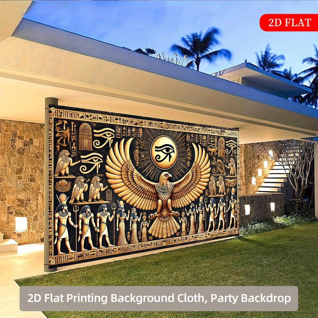 2D Flat, Ancient Egypt Eagle Eye Tapestry - 2D Flat Polyester Wall Hanging with Hieroglyphs & Sphinxes Design, 27.95x61.81inch (70.87x157.48inch) - No Electricity Needed, Large Decorative Art for Indoor/Outdoor, Weddings, Bir