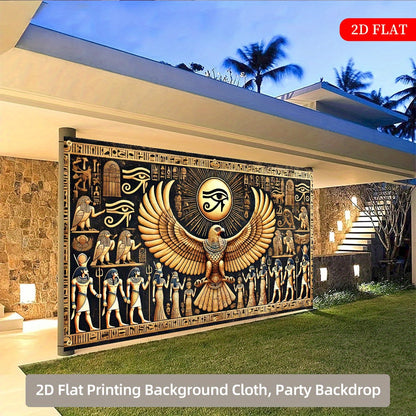 2D Flat, Ancient Egypt Eagle Eye Tapestry - 2D Flat Polyester Wall Hanging with Hieroglyphs & Sphinxes Design, 27.95x61.81inch (70.87x157.48inch) - No Electricity Needed, Large Decorative Art for Indoor/Outdoor, Weddings, Bir
