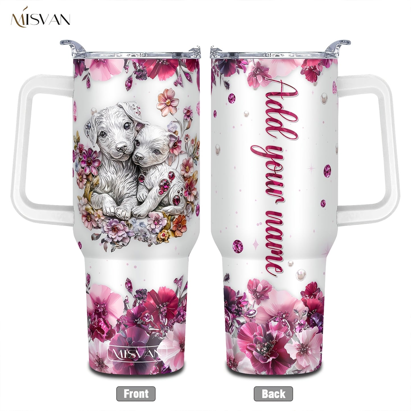 1pc Customized Name Stainless Steel Tumbler | 20oz/22oz/40oz Insulated Water with Lid, Reusable, Round Shape, 304 Stainless Steel, Ideal for Easter, Thanksgiving, Father'S Day, Mother'S Day, Graduation, White Diamond Butterfl