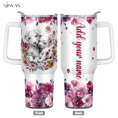 1pc Customized Name Stainless Steel Tumbler | 20oz/22oz/40oz Insulated Water with Lid, Reusable, Round Shape, 304 Stainless Steel, Ideal for Easter, Thanksgiving, Father'S Day, Mother'S Day, Graduation, White Diamond Butterfl
