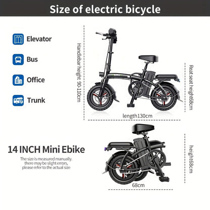 740W Electric Bike, 45 Miles Of Range, 14-inch Folding Electric Bike, Suitable for Teenagers And Adults, 20 Miles Of Speed, Removable Battery, Double Disc Brakes, Front And Rear Suspension, Suitable for Urban Travel, Shopping
