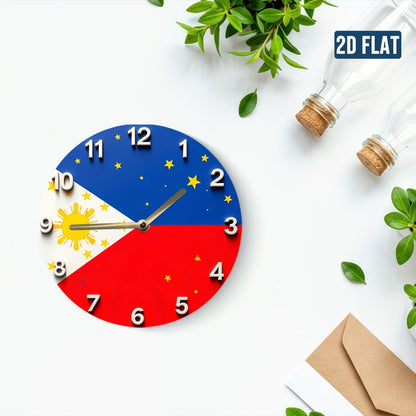 1pc Philippine Flag Wall Clock with Sun, Stars & Philippine Map - Blue face, White Hands, Red & Blue Trim - Modern Filipino Home Decor for Living Room, Bedroom, Office - Ideal Gift for Filipino Families - Battery Not Included