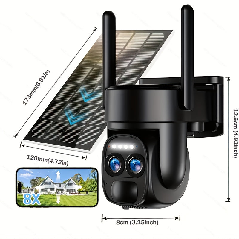 Halloween Special Offer! High Quality [10x Zoom] 360-degree Low-power CCTV Solar Panel Battery 2K QHD WiFi Camera with Spotlight Alarm, Motion Detection, Color Night Vision, Two-way Audio