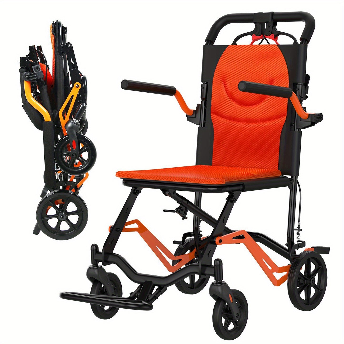 CUISINAID Lightweight Folding Transport Chair with Swing Footrests & Removable Flip Armrests - 18 lbs Portable Mobility Scooter, 220 lbs Capacity, Ergonomic Design for Travel, Outdoor, Home Use - No Battery Needed, Mobility S