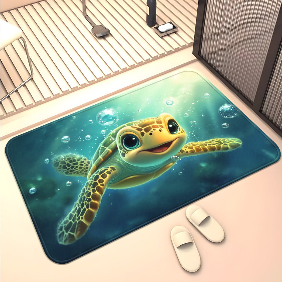 1pc Sea Turtle Underwater Non-Slip Bathroom Mat - Microfiber Absorbent, Machine Washable Polyester Door Mat with Vibrant Ocean Scene Design for Bedroom, Living Room, Camping & Picnic, 650gsm, Turtle