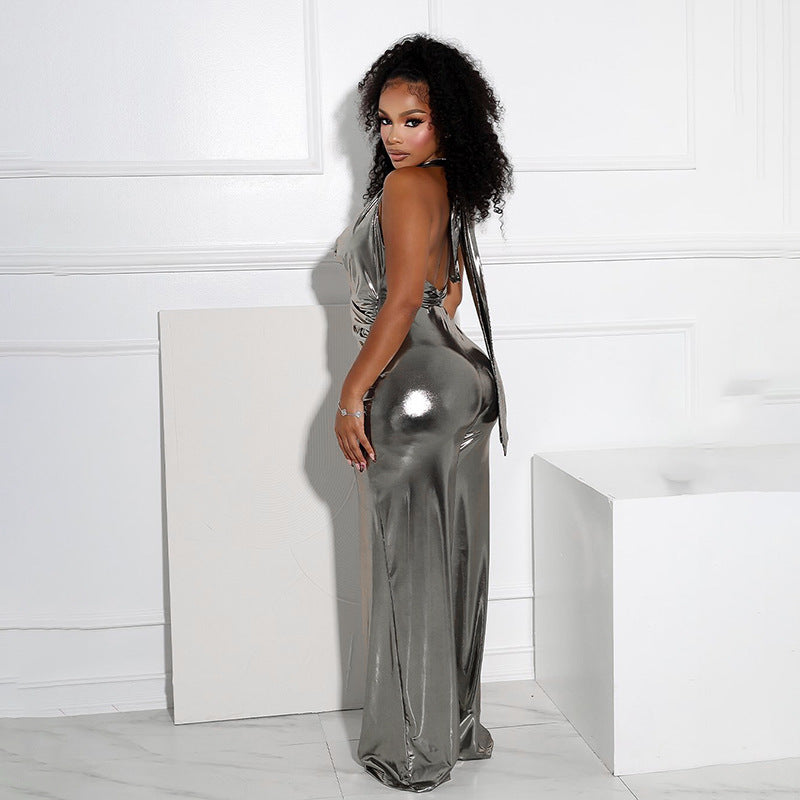 Fashion Women'S Clothing, Sequined Jumpsuit Neck Sleeveless Pleats