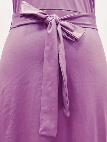 [Sexy Slit Dress] Women'S Solid Color Bodycon Hot Dress with a Stylish Belt, Fitted Long Sleeves, And a Sexy Side Slit, Mid-Length.