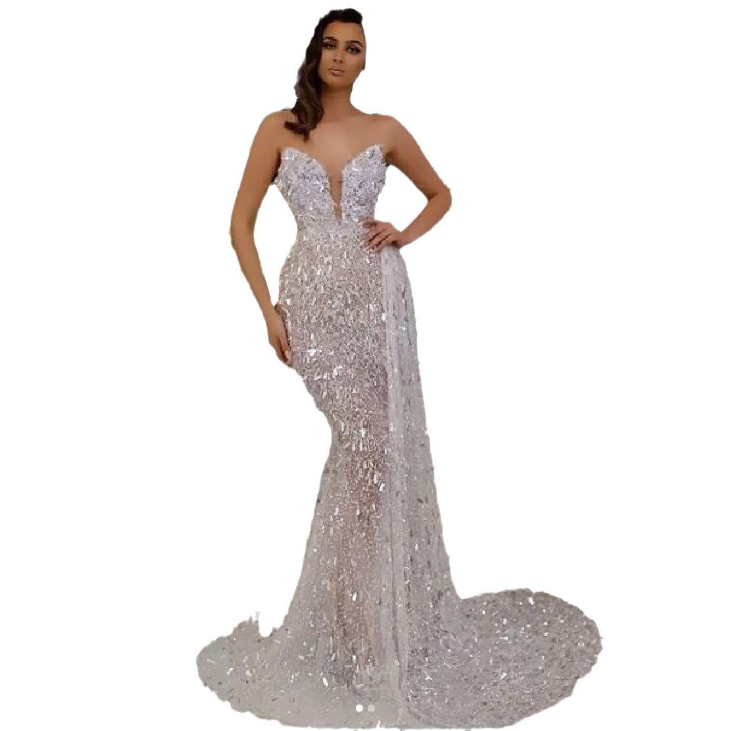 Hot Silvery Camisole Dress, Women's Summer V-neck Fashionable Slim Fit Dress, Shiny Metallic Feeling, Nightclub Party Dress, Date Vacation Bride Toast Dress