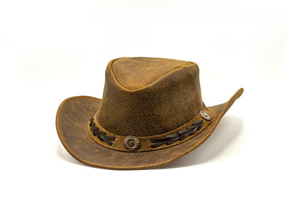 Men & Women Brown Genuine Leather Cowboy Western Hat – Outdoor Rodeo Style Sun Protection for Ranch Work, Horseback Riding, Country Concerts, Festivals, Camping, Hiking & Travel – Great Gift for Winter Season, Thanksgivin