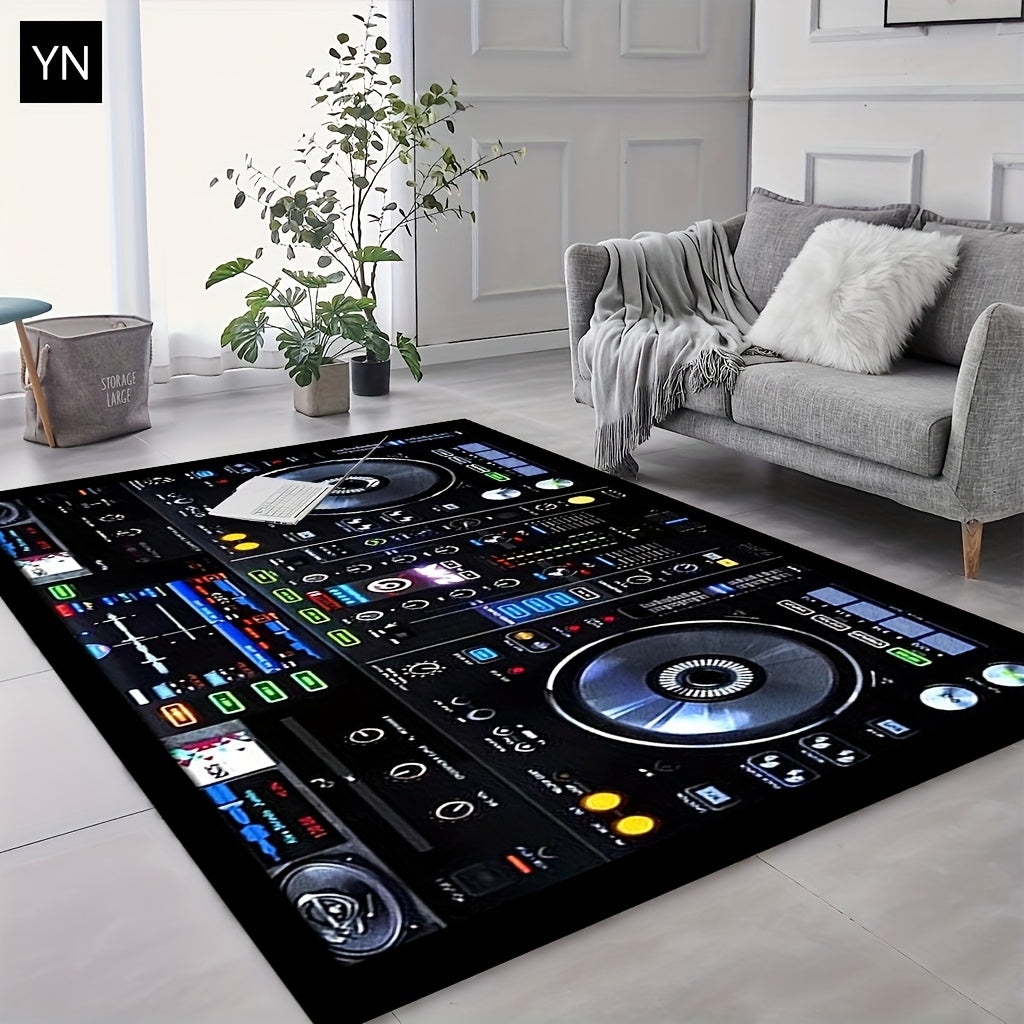 DJ Turntable Design Mat Floor Mat - Heavy-Duty Non-Slip Dance Studio Mat with Machine Washable Surface, Extra Thick 7mm Padding - for Home, Office, Clubs, Parties - Large Area Mat up to 2.16m² - Ideal Music Producer Decor, D