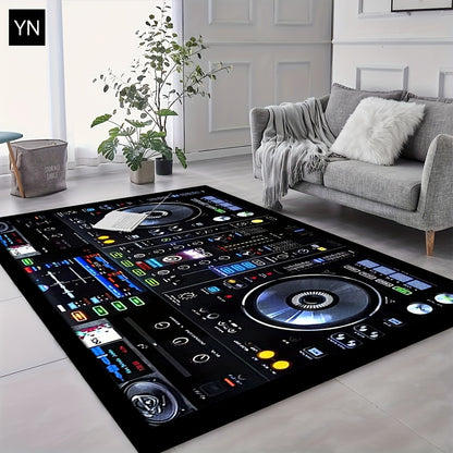 DJ Turntable Design Mat Floor Mat - Heavy-Duty Non-Slip Dance Studio Mat with Machine Washable Surface, Extra Thick 7mm Padding - for Home, Office, Clubs, Parties - Large Area Mat up to 2.16m² - Ideal Music Producer Decor, D