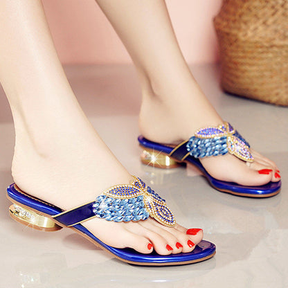 Women'S Rhinestone-Embellished Flip-Flops - Bohemian Summer Beach Sandals with Adjustable Straps, Open-Toe Design & Cushioned Insole, Lightweight PVC/ Rubber for Outdoor Vacation & Casual Wear, Beach Shoes, Vacation Footwear,
