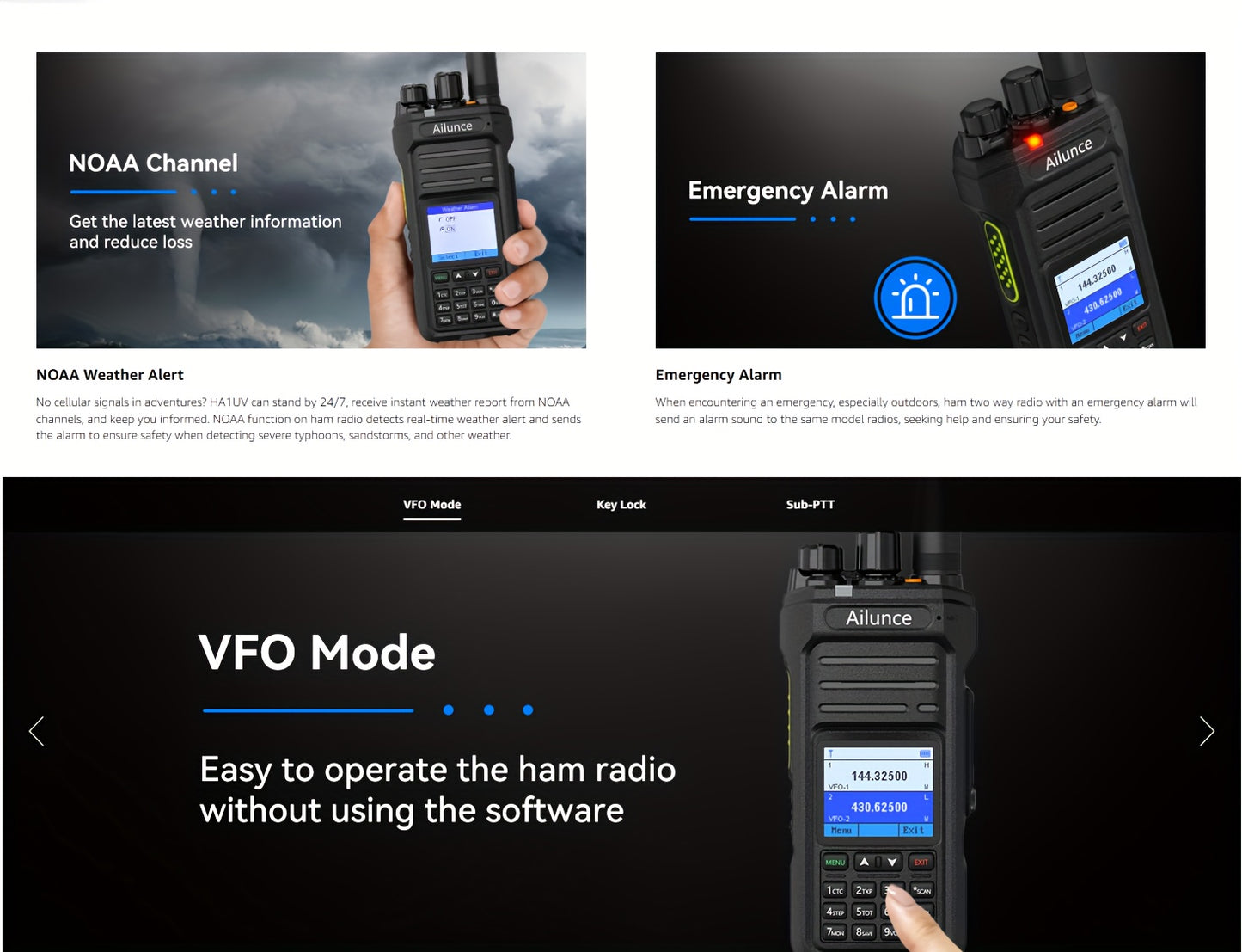 Retevis Ailunce HA1UV Dual Band Handheld Ham Radio - Long Range Two-Way Walkie Talkie with NOAA Weather Alert, Emergency Alarm/SOS, 2800mAh USB-C Power, VFO & 256 Channels U/V Bands for Hurricane, Wildfire, Search & Rescue