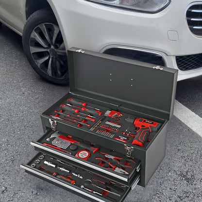 Tool Set, Car Repair Tool Set with Metal Toolbox Storage Box, Toolbox Storage Box with Drawers, Car Portable Iron Toolbox, Hand Tool Set, - Perfect for Maintenance Workers, Father's Day, Valentine's Day Gifts