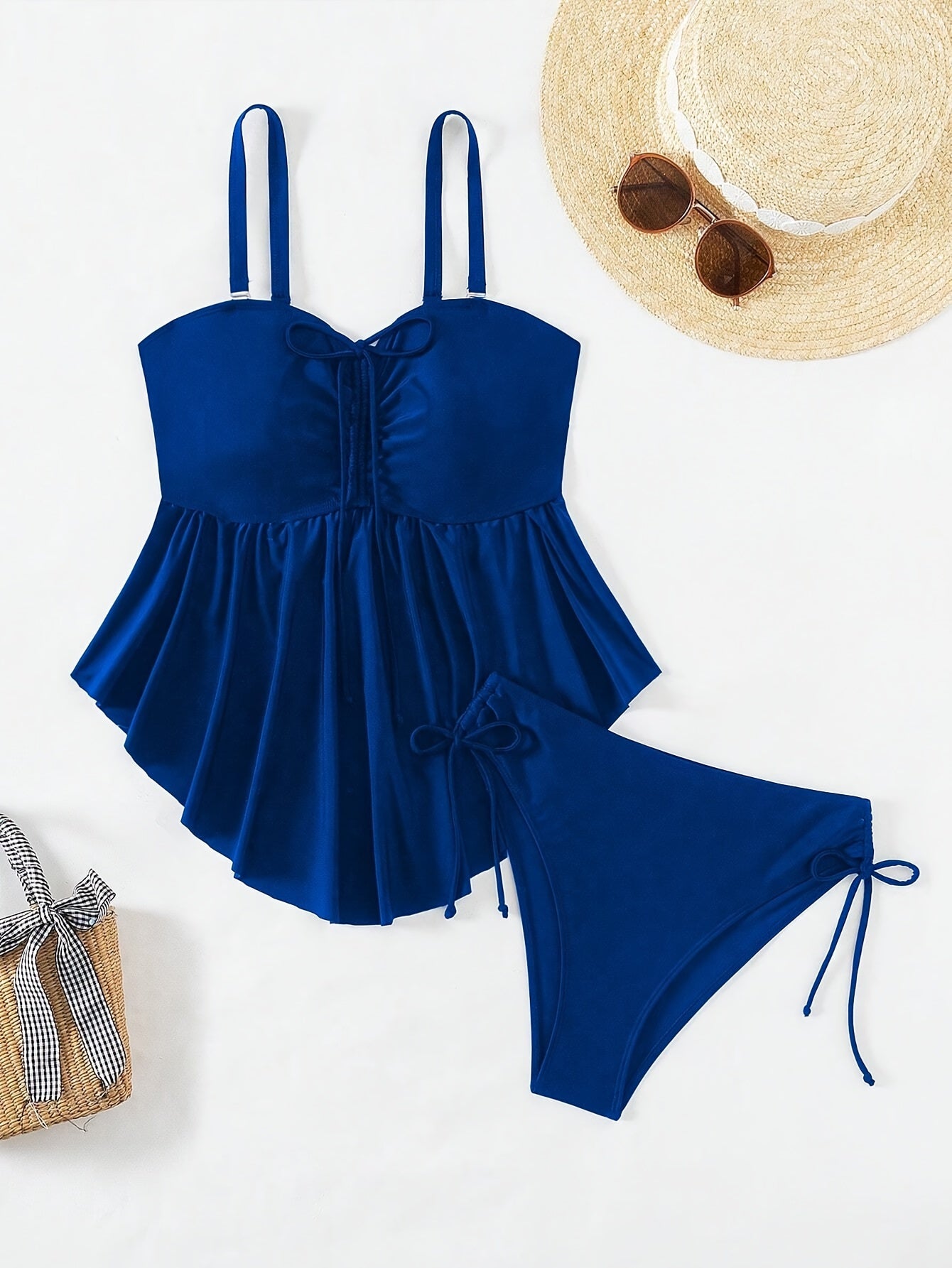 Tummy Cover-Up Tankini Set - Women's Solid Color for Summer Vacation