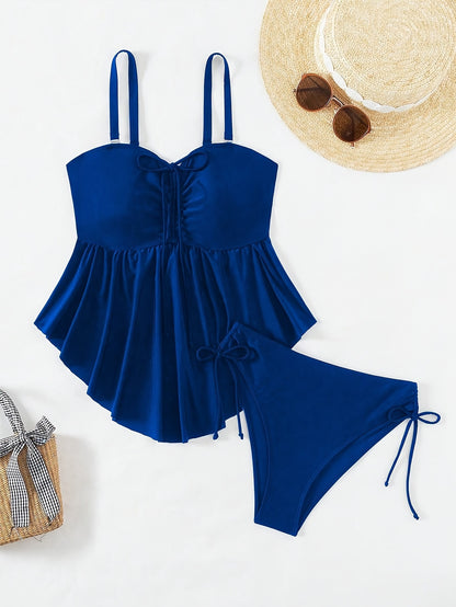 Tummy Cover-Up Tankini Set - Women's Solid Color for Summer Vacation