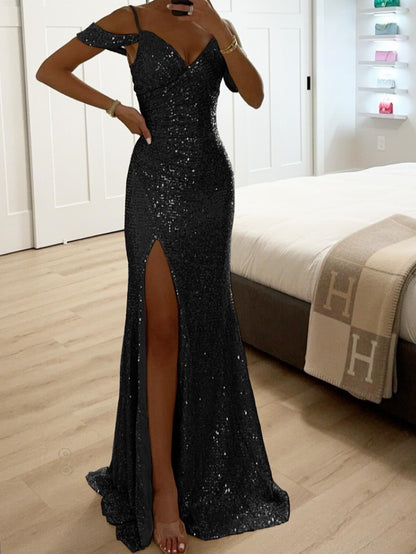 European And Spring And Autumn New Suspender Sequined Split INS Casual Loose Party Dress