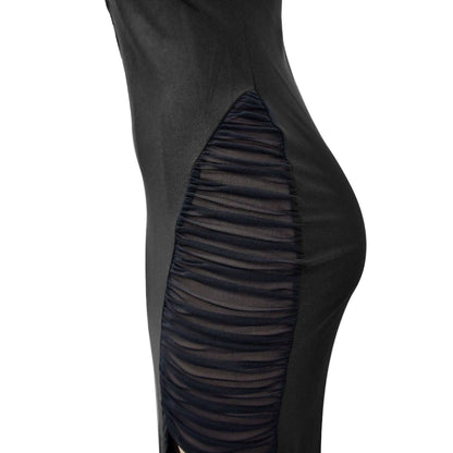LUCKFOX Women's Solid Color Mesh Dress, Hollow Bandage Design, Slim Dress, Elegant and Sexy Dinner Party Style