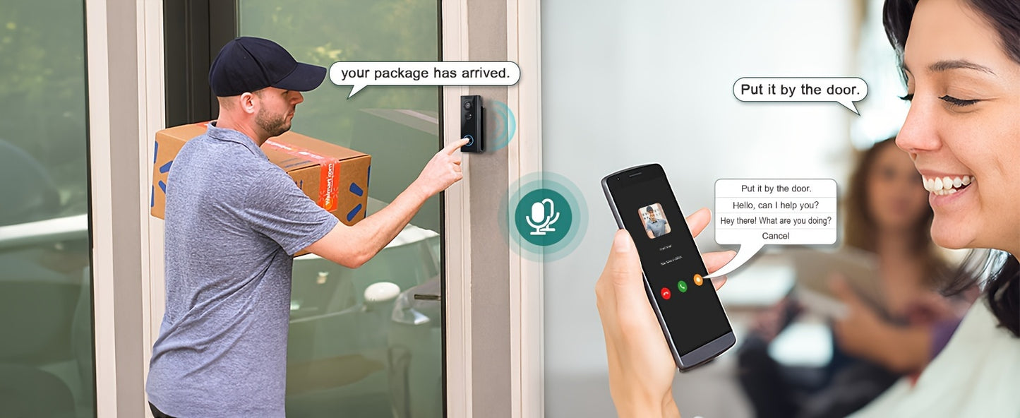 XTU Doorbell Camera Wireless No Subscription, 2K Video Doorbell With Chime, Front Door Camera, 2-way Audio, Instant Alert, Human Detection, 2.4G WiFi, Night Vision, Battery Powered, Apartment/Indoor/Outdoor Security