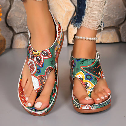 Women'S Plus Size Ethnic Floral Sandals - Adjustable Ankle Strap, Open Toe Platform Wedge Heel, Vibrant Embroidered Flower Design, Summer Casual Shoes, European & American Style, Summer Footwear | Vibrant Embroidery | Durable