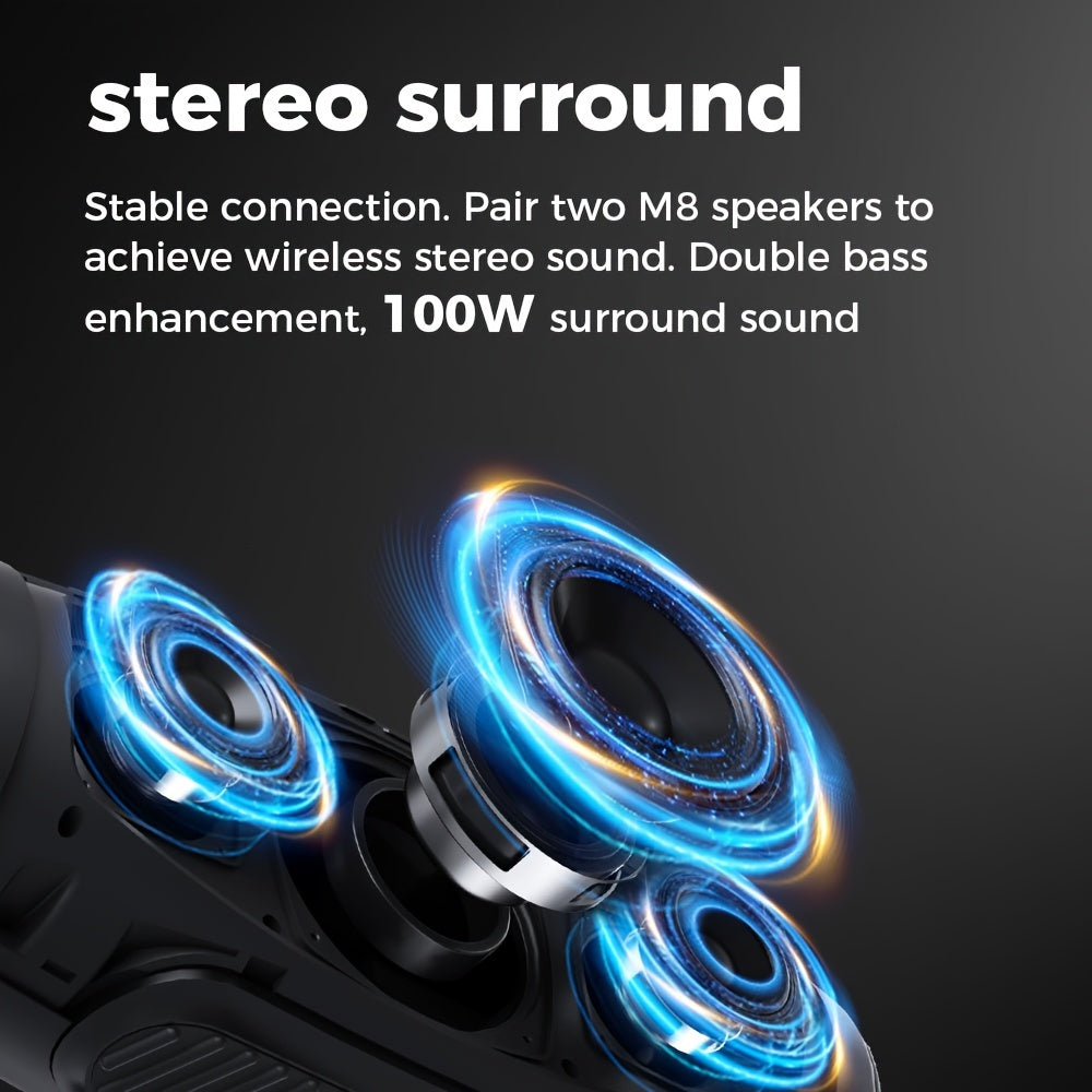 100W Ortizan Wireless Speaker - High-Quality Sound, Strong Bass, 12 Hours of Playtime, Portable Power Bank, Equalizer, USB, LED Lights, Multi-Room Sound, Surround Sound - Outdoor Loud Subwoofer Boombox for Parties, Camping, A