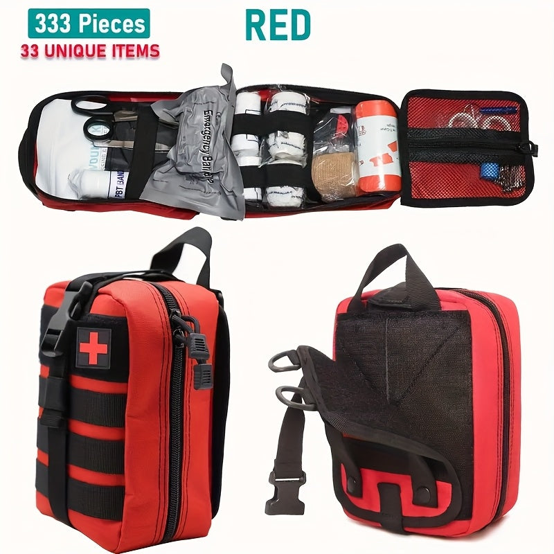 333pcs Professional-Grade First Aid Kit, 33 Unique Items for Outdoor Survival - Includes Scissors, Tweezers, Splint, Whistle, And More - Ideal for Hiking, Camping, Hunting, Car, Boat, Travel, And Exploration - Perfect Gift fo