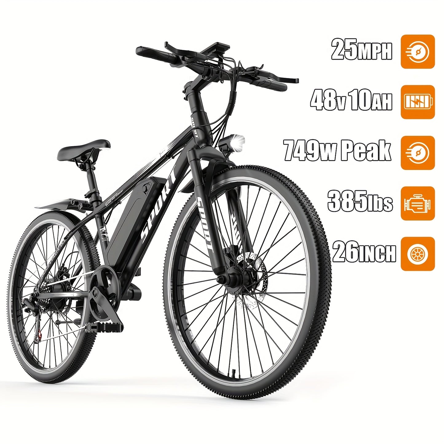 This 26-Inch Electric Bike Features a 48V 10AH Removable Battery, a Peak Power Motor of 749W, a Range of Up to 45 Miles, a Maximum Speed of 24MPH, And 7-Speed Settings for Smoother Rides. It Makes a Perfect Gift Option.