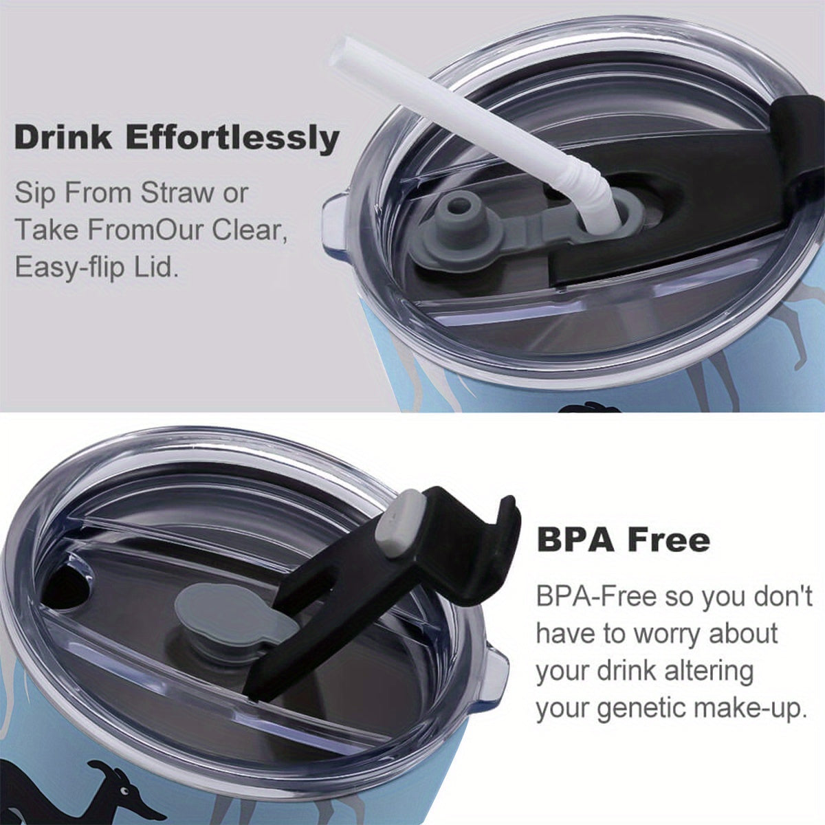 1pc Greyhound Dog Design 20oz/600ml Stainless Steel Tumbler with Straw & Lid - Double-Wall Insulated Cup, Leakproof & -Slip, 304 Stainless Steel Travel Mug for Coffee, Gym, Office, Car - Greyhound Pattern Insulated Bottle Gif