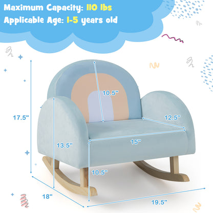 LIFEZEAL Toddler Rocking Chair, Children'S Upholstered Rocker with Solid Rubber Wood Frame & Soft Velvet Cover, Anti-tipping Design, Kids Armchair for Nursery, Playroom, Bedroom, Kindergarten, Blue