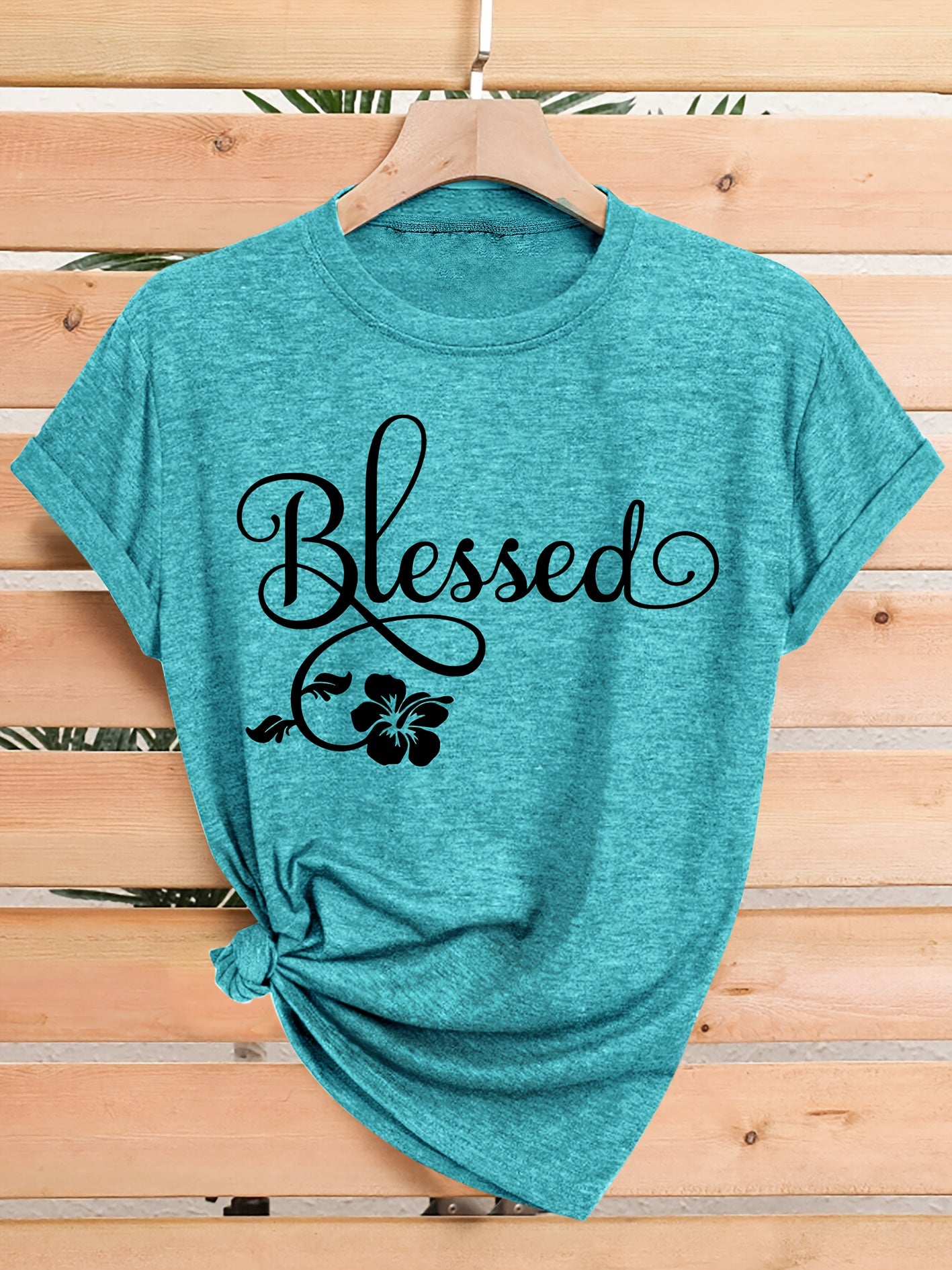 Women's Casual Short Sleeve T-Shirt - Blessed Floral Print Retro Style, Soft Stretch Round Neck Top, Machine Washable All-Season Comfort, Multi-Color Options S-XXL, Ladies T Shirts
