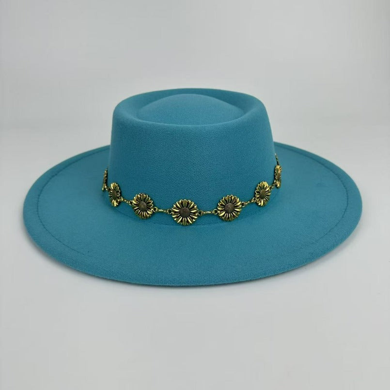 1pc Bohemian-style Unique and Fashionable Felt Hat - Decorated with Exquisite Golden Flower Chain Fedora Hat - Suitable for Daily Street Style, Music Festival Outfits, Bohemian-inspired Looks, Casual Outings and Trendy Season