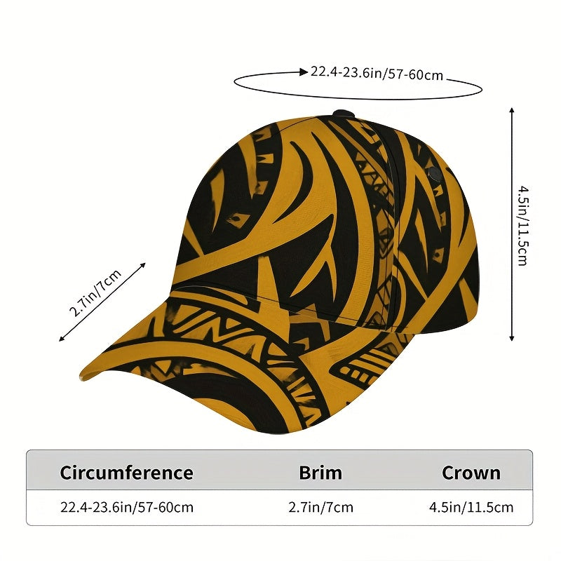 1pc 2D Aztec Spiral Maze Print Baseball Cap - Adjustable Snapback with Full-Body Design, Black & Yellow Pattern, Perfect for Sports, Street Fashion & Outdoor Running, Sports Headwear | Bold Headgear | Durable Headwear