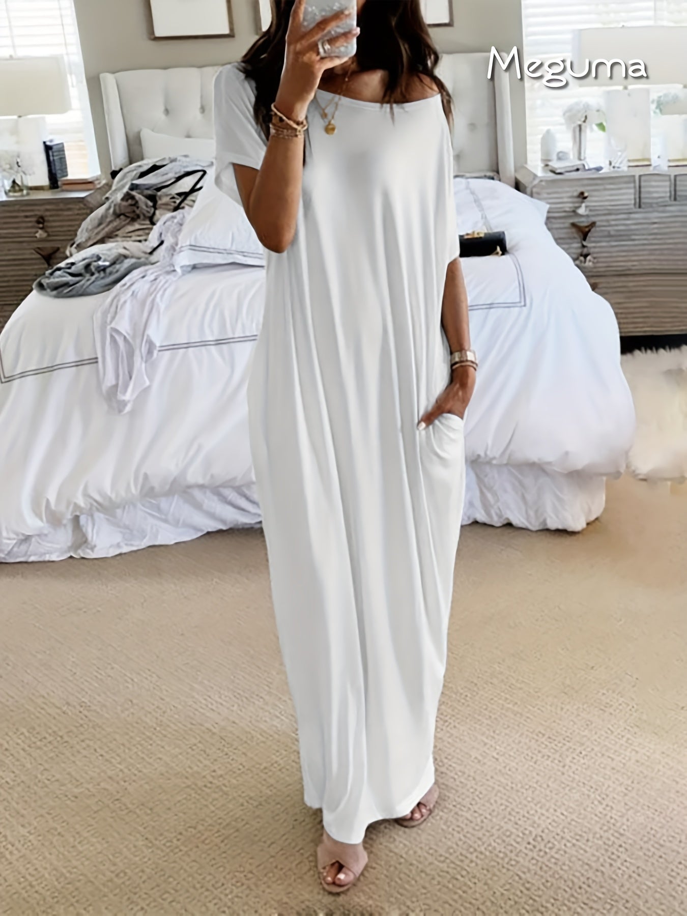 Women's Elegant Long Dress - Soft Breathable House & Outdoor dress, Loose Fit Maxi - Machine Washable Everyday & Formal wear - All-Season Women's Clothing, Skinfriendly Fabric