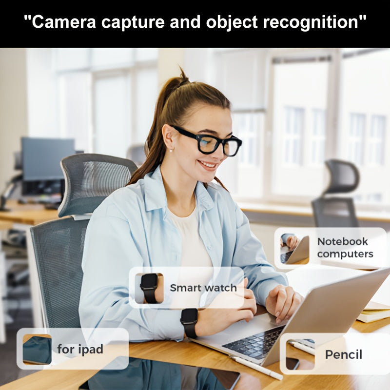 1080P Video Glasses with Real-Time Translation, 160 Languages, High-Definition Audio & 4K Motion Recording, Noise Reduction, Wireless Call, Wireless, Magnetic Charging - USB Rechargeable for TV, Mobile Phones, Laptops, Cyclin