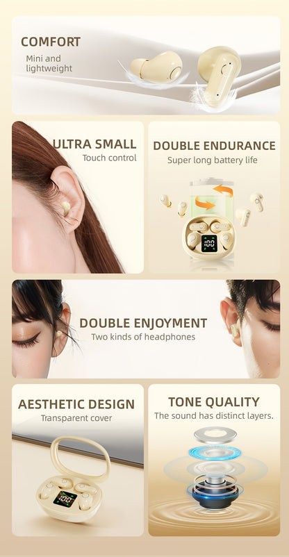Ultra Small Mini Sleep, Short Handle Sports Wireless Earphones, HiFi Bass Stereo Dual Sound Quality 5.4 Wireless Earphones, Comfortable Noise Reduction Wearing, High-definition Digital Display With Microphone, Ultra Long Stan