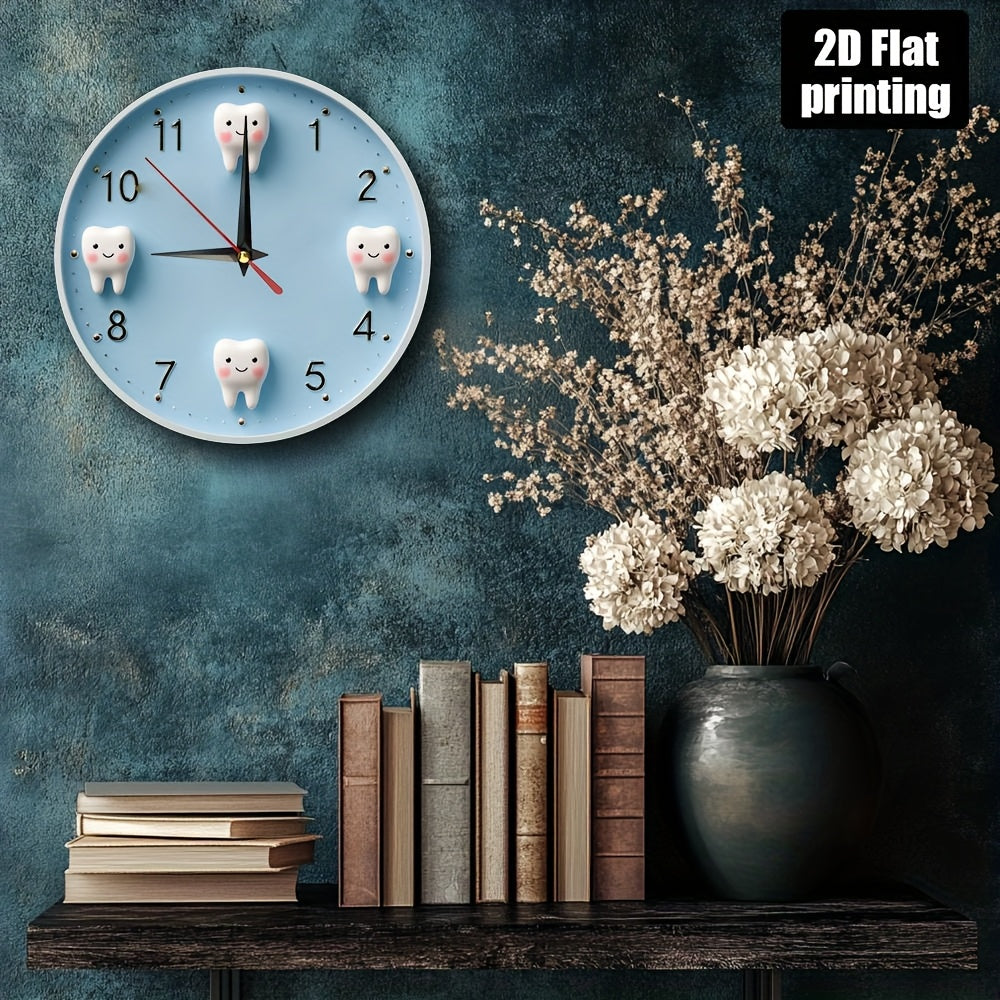 Non-Electric 2D Printed, Cartoon Teeth Theme Wooden Round Wall Clock, Farmhouse Style Home Decor for Kitchen, Bedroom, Office, Birthday & Holiday Gift, Easy to Read, Silent Operation, Battery Not Included, 9.8x9.8 Inches, 2D