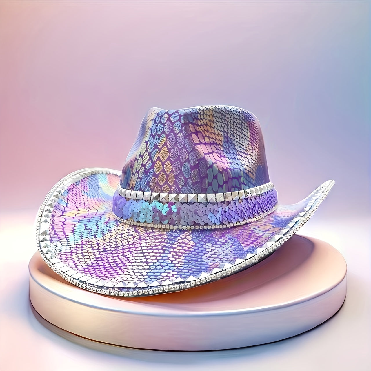 HONGLUAN Sparkly Rhinestone Cowboy Hat for Women & Men - Shiny Purple Iridescent Western Hat with Wide Brim, Multicolor (Pink/Blue/Purple/Green) Bling Design, Durable for Country Parties, Music Festivals, Halloween, Christmas