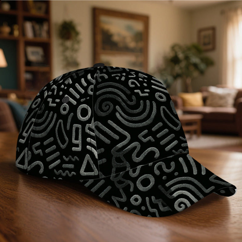 1pc 2D Tribal Doodle Chaos Print Baseball Hat - Full-Body Polyester Snapback Hat with Vibrant Design, Ideal for Running, Sports & Casual Street Fashion., Outdoor Activities, Festival Accessory, Funky Design, Comfortable Fit,