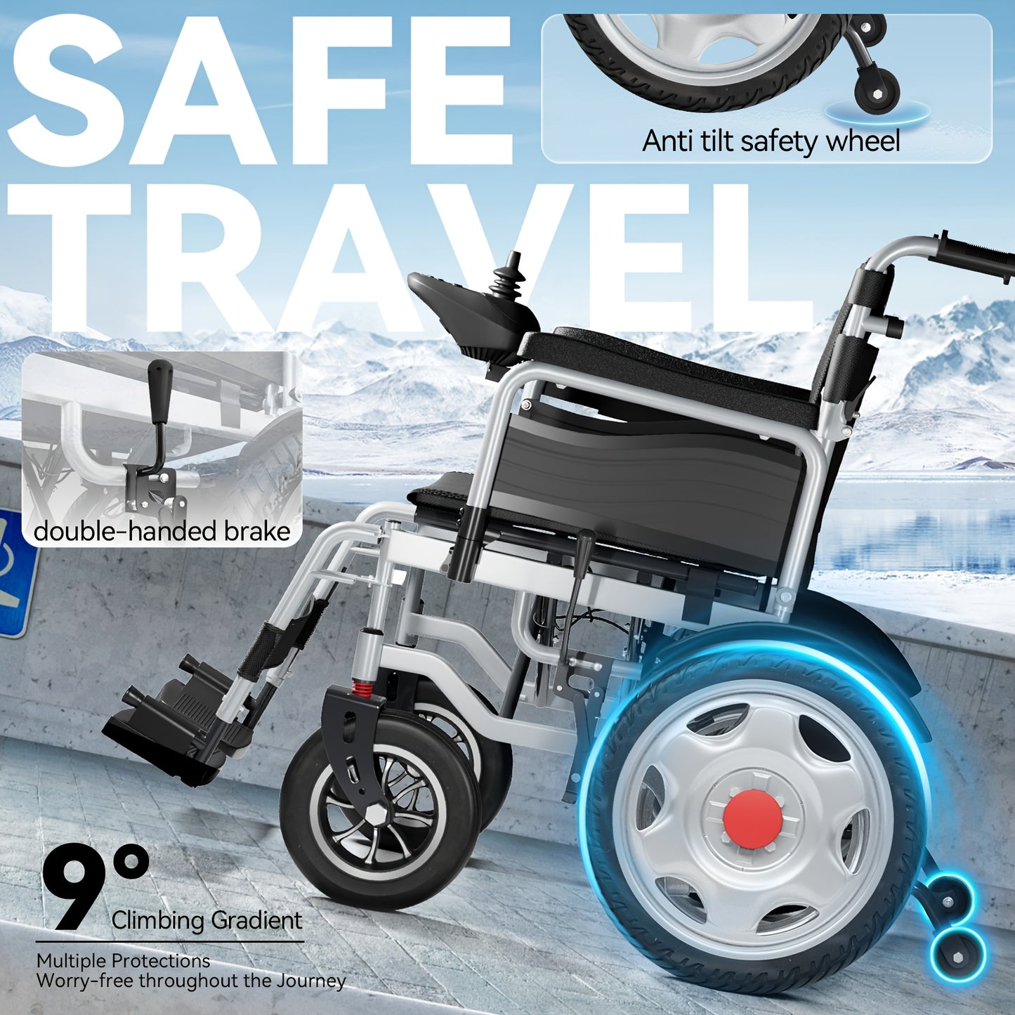 Foldable Electric Wheelchair Exclusively For Elderly -70-Pound Design For Effortless Carrying, Ideal For Seniors. Equipped With Electromagnetic Brakes For Secure Slope Stops And 15-Km Long-Range Battery For Extended Outings.