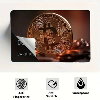 5pcs Set 2025 New Bitcoin Credit Card Skins - Holographic Gloss PVC/Scratch-Resistant Stickers with Bitcoin Logo & Emblem, Permanent Adhesive Removal (No Residue) for Crypto Cards, Collectible for DFeva Enthusiasts
