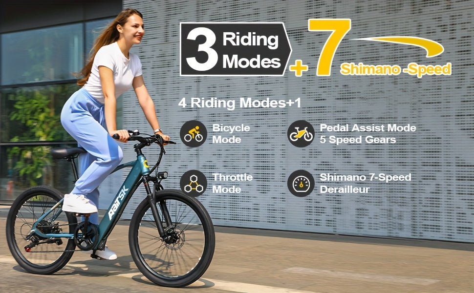 Aairsk Electric Bike 26inch, 25Mph Speed & Peak 748W Motor, 40 Miles Range &13Ah/10Ah Removable Battery, 21-Speed & Dual Suspension, Adult Teen Ebike Electric Mountain Bike, Electric Bike for Women, Electric Bikes for Men, Da