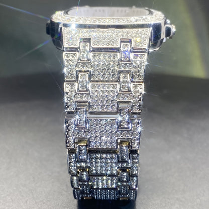 Latest Chilled Men'S Watch With Street Style Water Drill Hip-hop Square Watch For Women With Luminous Scale For Couples, Jewelry Accessories.