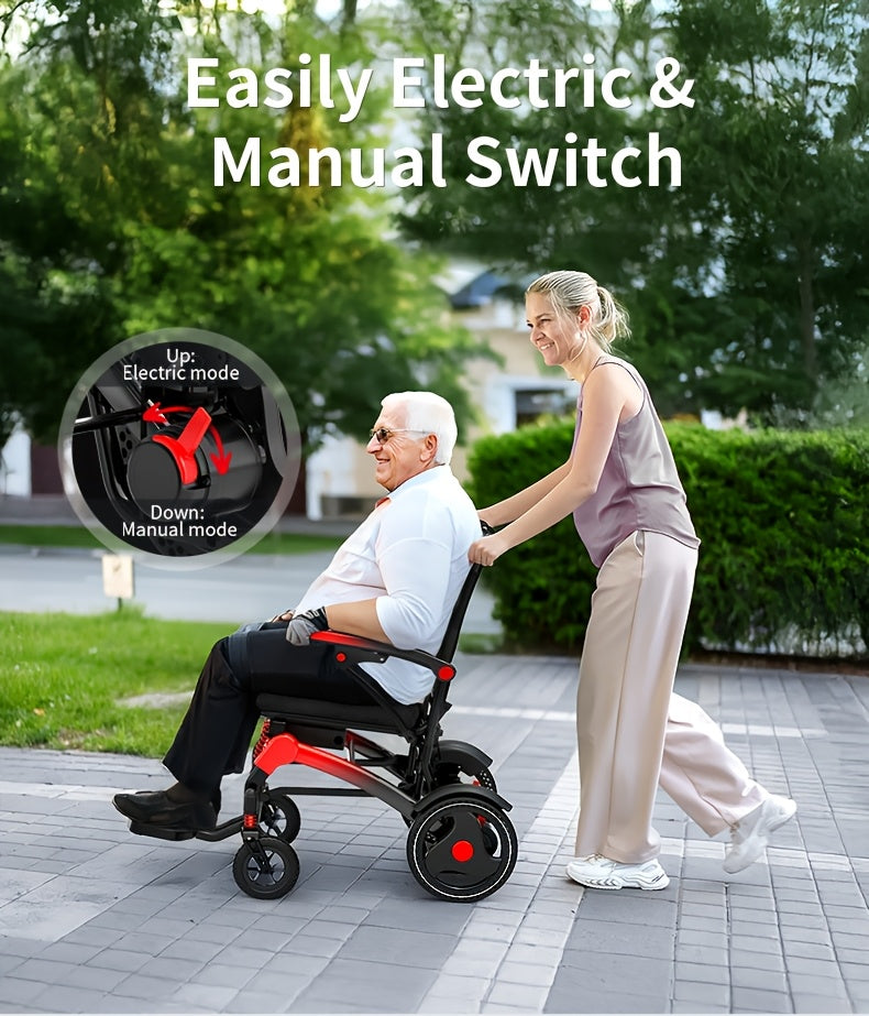 Ultra-lightweight Adult Electric Wheelchair, Only 39 Lbs, All-terrain Design, 18-mile Range, Foldable, Airline-approved Travel-ready with Long-range Battery, Perfect for Seniors And Travel.