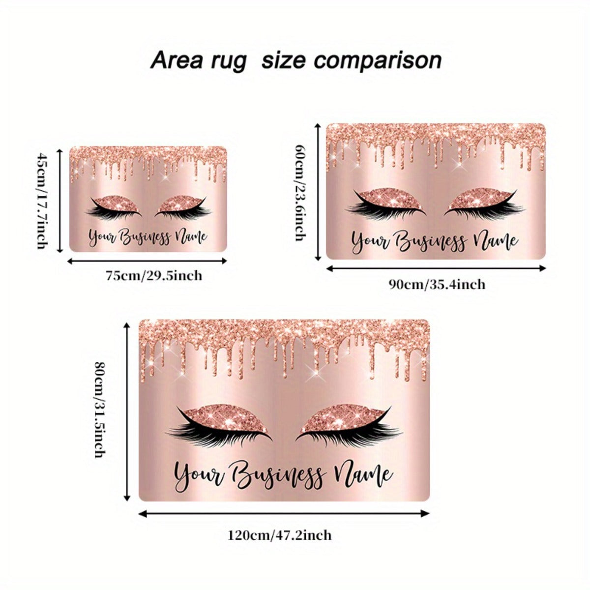 1pc Rose Golden Glitter Eyelash Design Door Mat - 10mm Thick Soft Polyester Non-Slip Rectangular Mat with Pink & Golden Glitter Eyes & Lashes, Luxury Bathroom Bedroom Entryway Decor