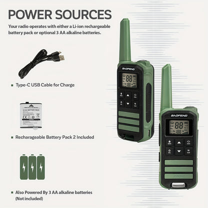 BAOFENG FR-22A FRS Two-Way Radio for Adults - Long Range, USB-C Charging, Rechargeable, NOAA, Flashlight, 1.5-3km Range, 36V Operating Voltage, ABS Material, Business Frequency, Outdoor Communication, Sleek Design, Durable Co