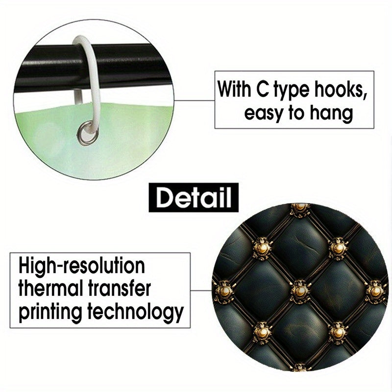 Set of 4 Luxurious Black And Golden Shower Curtains Featuring an Intricate Button Design - Comes with a U-Pad, Cover Cap, And Two Hooks - Made from Polyester, Measuring 31.5X31.5inch, Perfect for Elegant Bathroom Decor, Styli