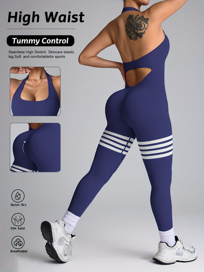 Women's High-Waisted Yoga Rompers - Butt-Lifting & Tummy Control Workout Bodysuit, Non-See-Through Quick-Dry Athletic Onesie for Gym, Yoga, Dance - Machine Washable Fitness Suit, Durable Sportswear, Gym Wear, Seamless Design,